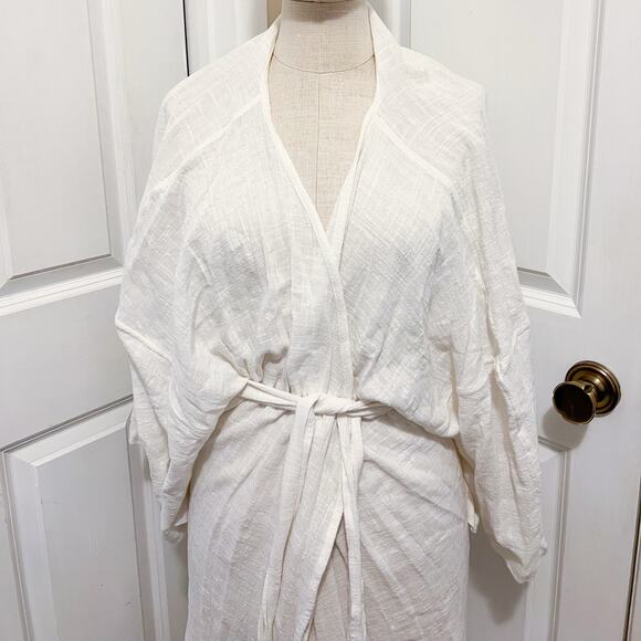 Avy & Co Kimono Cape Womens One Size Ivory White Woven Gauze Cotton Robe - Picture 3 of 8